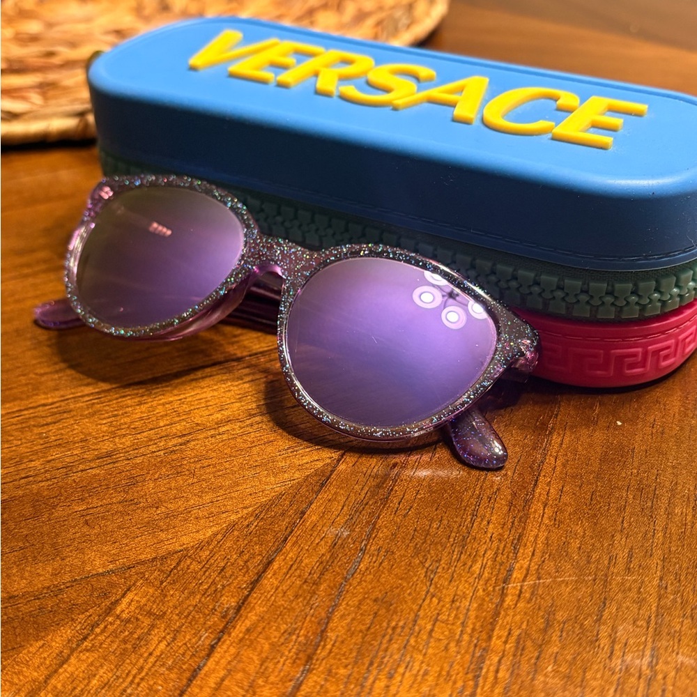 Versace Kids Purple Glitter Frame Sunglasses with Mirrored Lenses
